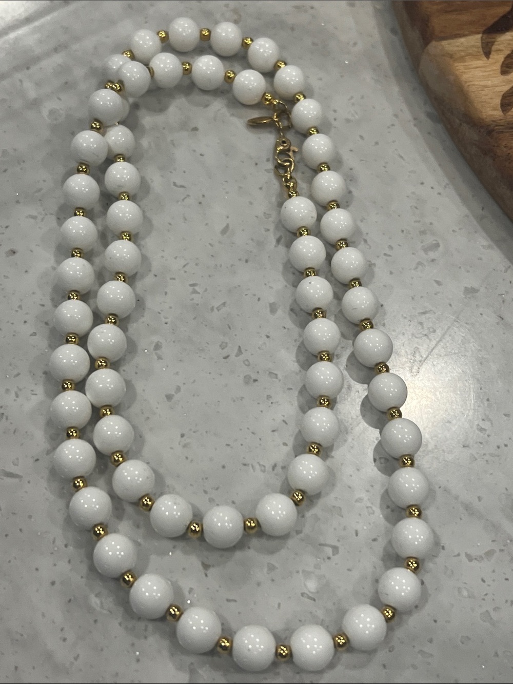 Vintage Monet White Bead Necklace with Gold Accents - Picture 8 of 9